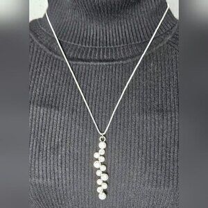 Silver Tone Simulant Diamond Journey Pendant & Necklace